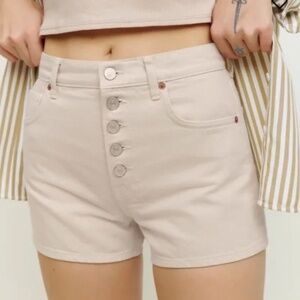 NWT Reformation Charlie Exposed Button Fly Jean Shorts Almond